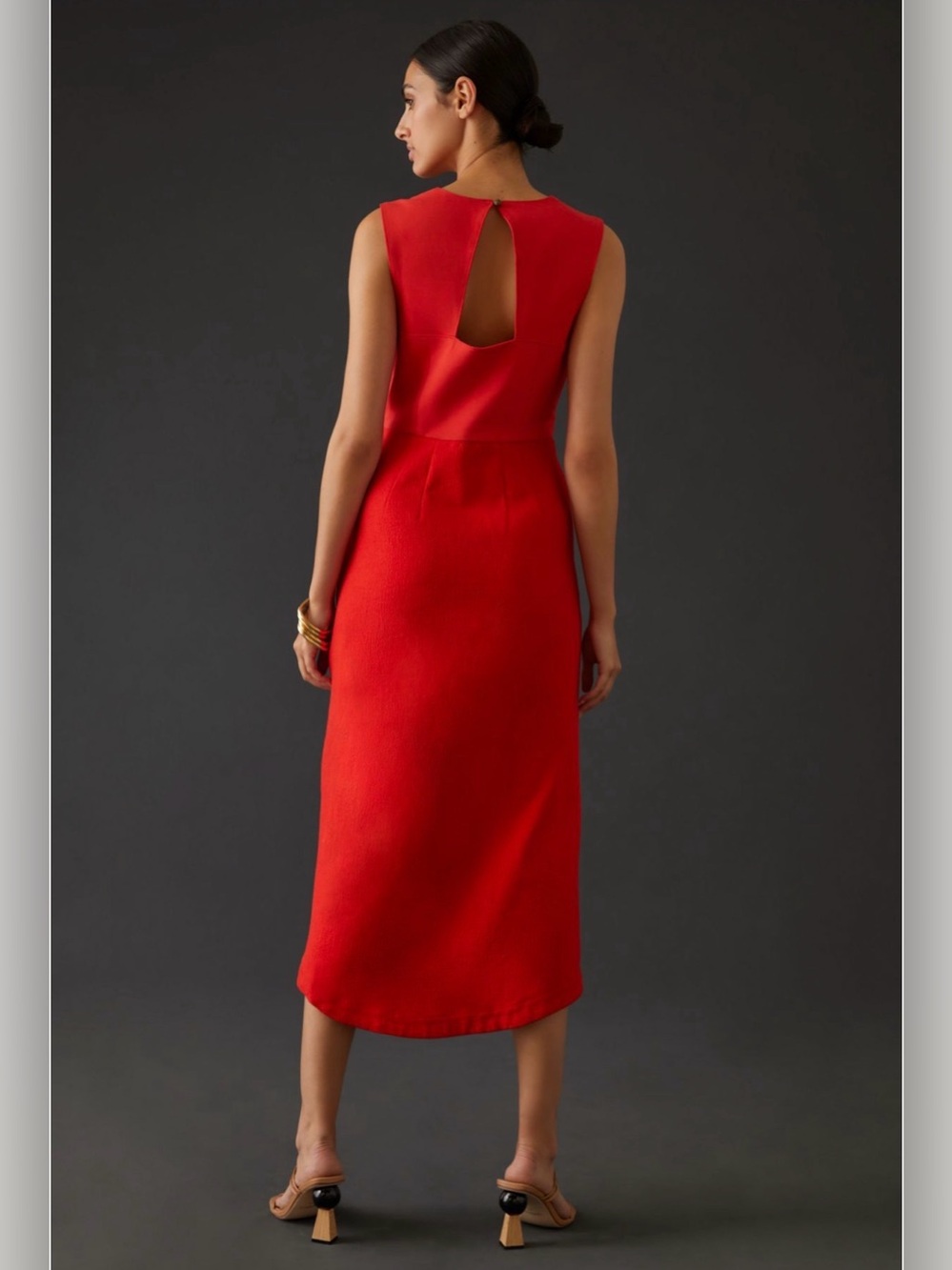 Anthropologie Maeve Red Square Neck Ruched Back Cutout Slit Maxi Dress Size 2 - Picture 3 of 13
